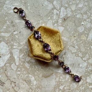 Vintage Amethyst Sterling Silver with 12k Yellow Gold Over Tennis Bracelet